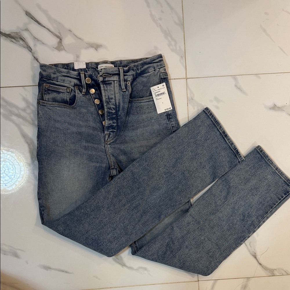 NWT Good American Straight Leg Blue Jeans